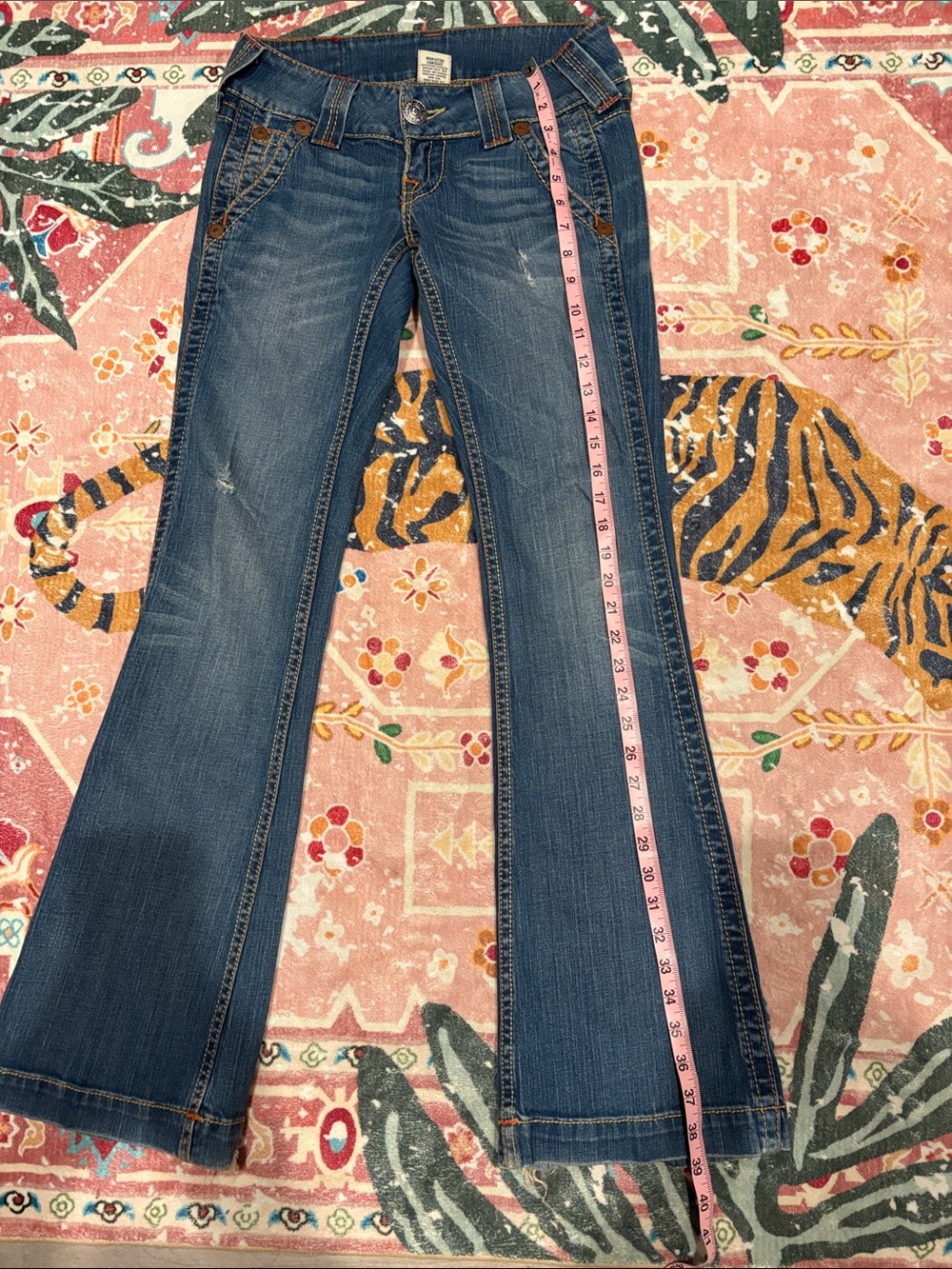 True Religion Distressed Low-Rise Dark Blue Flare Jeans - Picture 4 of 7